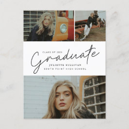 Cartão Postal De Convite Colagem de Fotos de Graduação com Letra Moderna