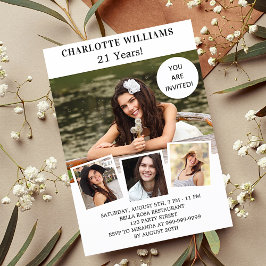 Cartão Postal De Convite Colagem de fotos de ouro rosa branco-festa de aniv