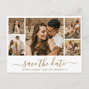 Cartão Postal De Convite Colagem De Fotos De Script Dourado Whimsical Salva