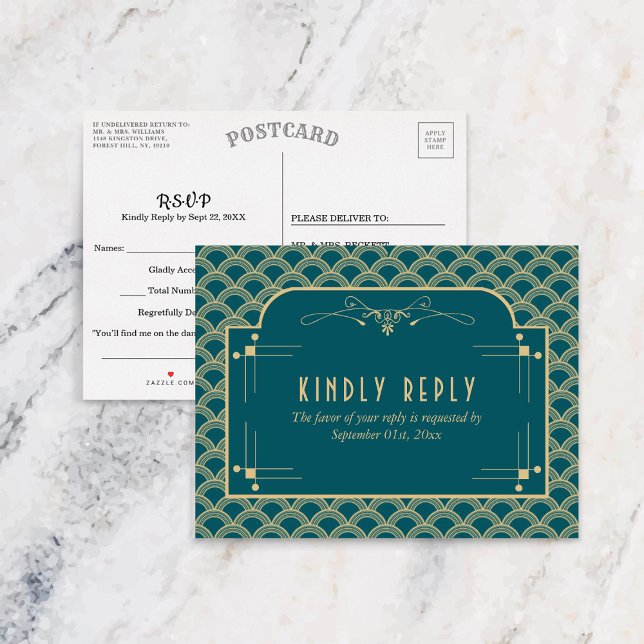 Cartão Postal De Convite Coleção de Casamentos Art Deco Gatsby, de 1920 (Criador carregado)