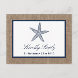 Cartão Postal De Convite Coleção de Casamentos de Praia de Starfish Burlap,