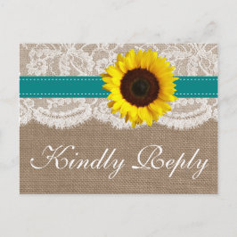 Cartão Postal De Convite Coleção de Casamentos Russos de Girassol - Teal