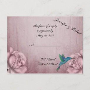 Cartão Postal De Convite Colibri do rosa do rosa que Wedding RSVP