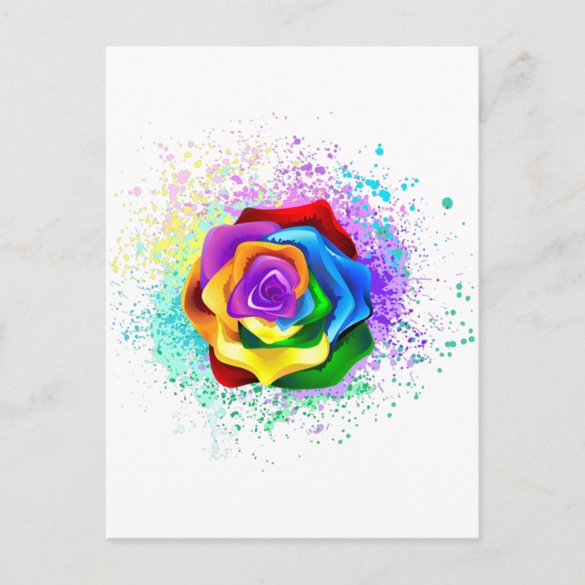 Cartão Postal De Convite Colorful Rainbow Rose (Frente)