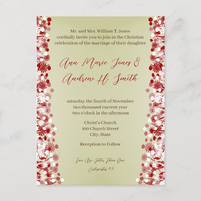 Cartão Postal De Convite Concurso de Casamento Cristão Carmel e Blueberry (Frente)