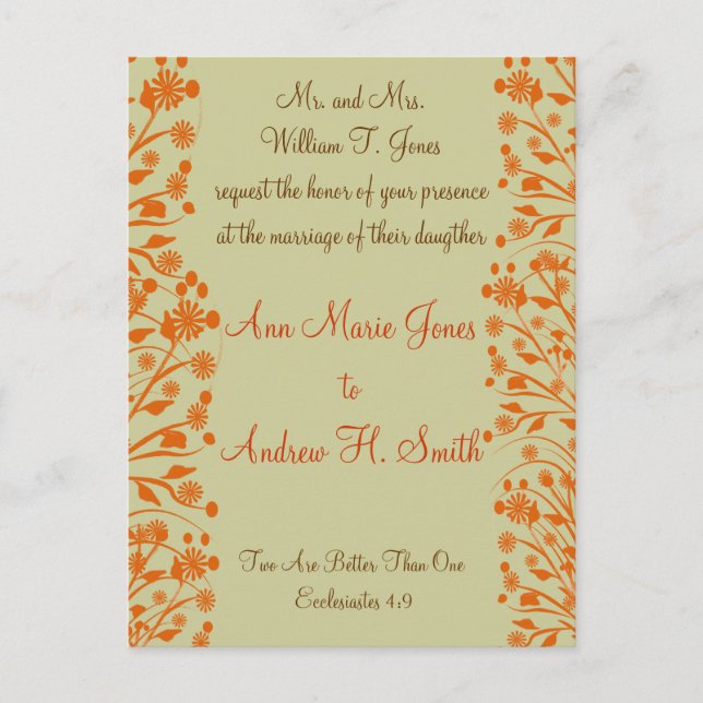 Cartão Postal De Convite Concurso de Casamento Cristão Carmel e Blueberry (Frente)