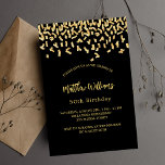 Cartão Postal De Convite Confete de ouro preto de aniversário<br><div class="desc">Um moderno,  elegante e convite. Um fundo preto decorado com confete de ouro falso. Personalize e adicione um nome e detalhes.</div>