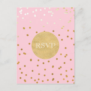 Cartão Postal De Convite Confetes Pontilhados Pink & Dourado Chic Moderno R