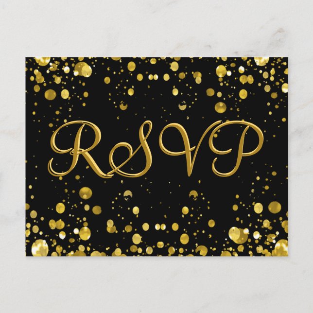 Cartão Postal De Convite Confetti Dourado de placa RSVP (Frente)