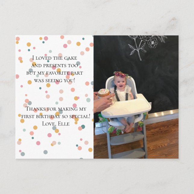 Cartão Postal De Convite Confetti Foto Aniversário Obrigado Cartão de Posto (Frente)