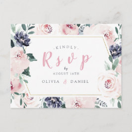 Cartão Postal De Convite Confirmação de casamento floral cor de rosa botâni