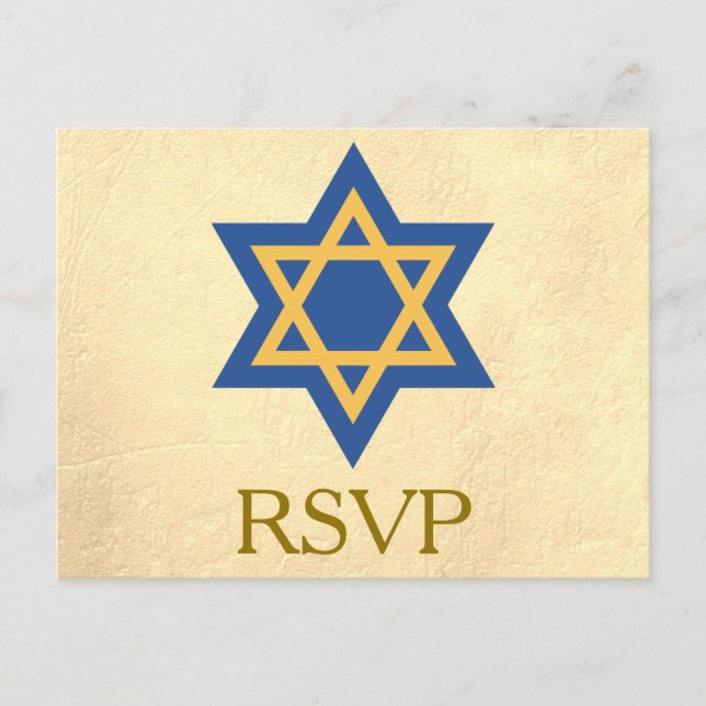 Cartão Postal De Convite Confirmação de presença judaica dourada (Frente)