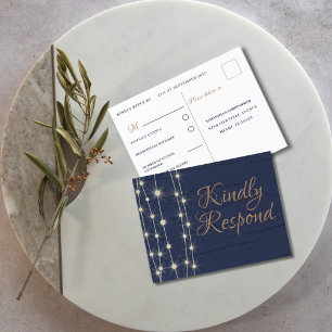 Cartão Postal De Convite Confirmação de Presença para Casamento Azul Rústic