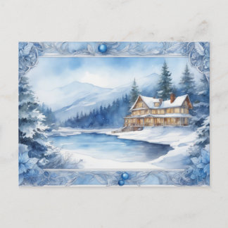 Cartão Postal De Convite Conto de Inverno Azul: Adicione seus Desejos Calor