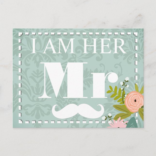 Cartão Postal De Convite Convidar Casamento tema damasco Moderno (Frente)