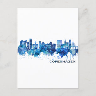 Cartão Postal De Convite Copenhaga Dinamarca Skyline Blue