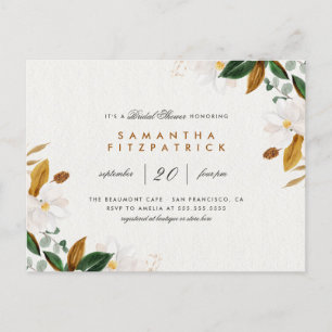 Cartão Postal De Convite Cor branca da água Magnolia Chá de panela Floral