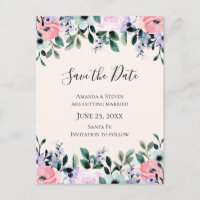 Cor d'água rosa e roxa Floral Salvar a Data