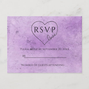 Cartão Postal De Convite Coração de RSVP Aquarela Roxa Casamento Vintage Am
