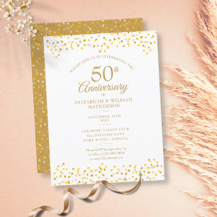 Cartão Postal De Convite Corações de Amor do Ouro de 50 anos