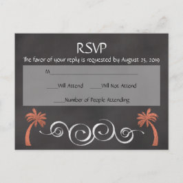 Cartão Postal De Convite Coral Chalkboard Script Beach Weding RSVP Resposta