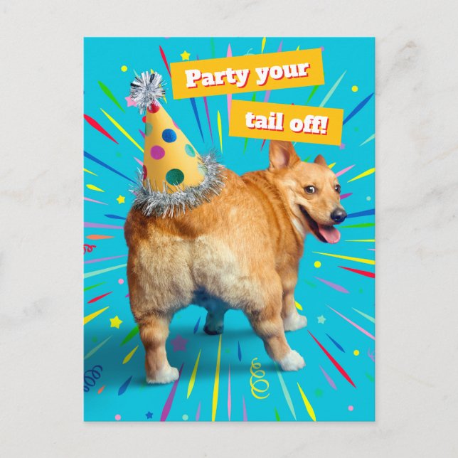 Cartão Postal De Convite Corgi Butt Birthday Hat (Frente)
