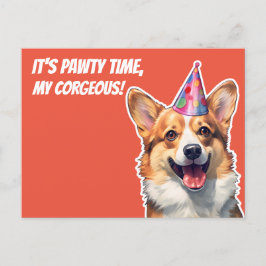 Cartão Postal De Convite Corgi, é hora da Festa de aniversário.