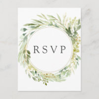Coroa de Folhagem Verde RSVP de Casamento Botânico