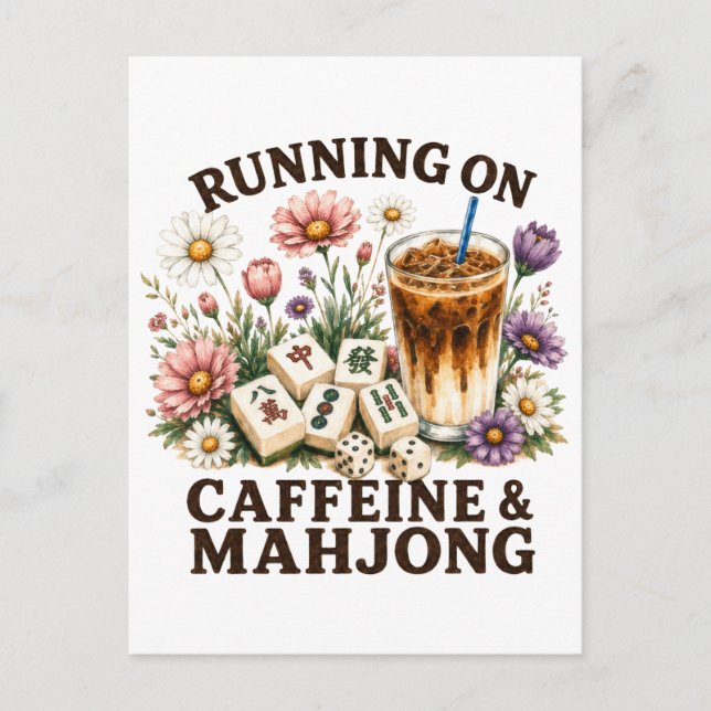 Cartão Postal De Convite Correndo em Cafeína & Mahjong (Frente)