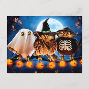 Cartão Postal De Convite Corujas de Halloween