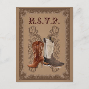 Cartão Postal De Convite Country Cowboy Boots Western Wedrsvp