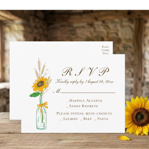 Cartão Postal De Convite Country Floral Yellow Sunflower Weding RSVP