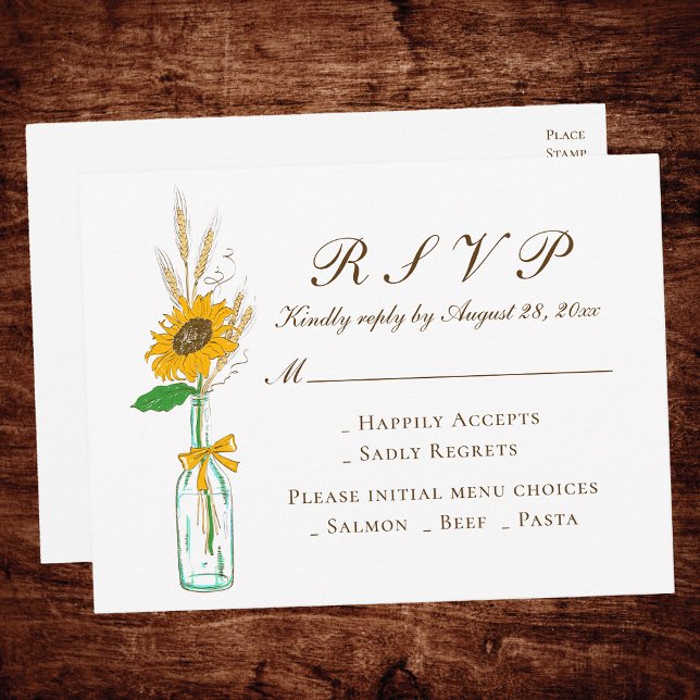 Cartão Postal De Convite Country Floral Yellow Sunflower Weding RSVP (Criador carregado)