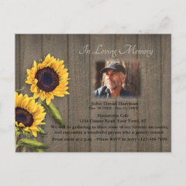 Cartão Postal De Convite Country Sunflower Memorial Invitation with Photo