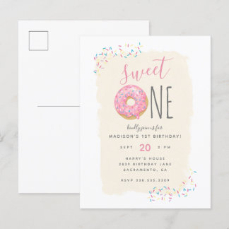 Cartão Postal De Convite Creme | primeiro aniversario de pinheiro rosado