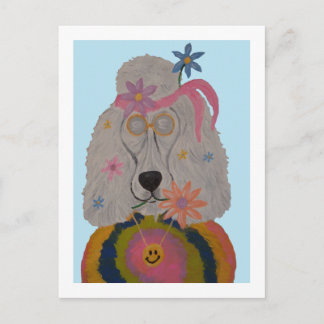 Cartão Postal De Convite Criança Flor Poodle Hippie