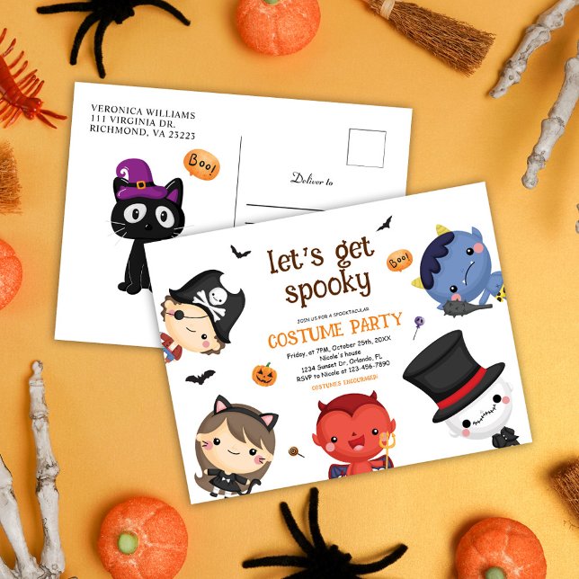 Cartão Postal De Convite Crianças de Halloween Festas de Festas de Figurino (Halloween Kids Costume Party Cute Spooky Invitation Postcard)