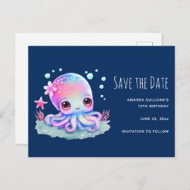 Cartão Postal De Convite Criatura do Mar de Octopus Cute Salvar a Data