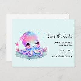 Cartão Postal De Convite Criatura do Mar de Octopus Cute Salvar a Data