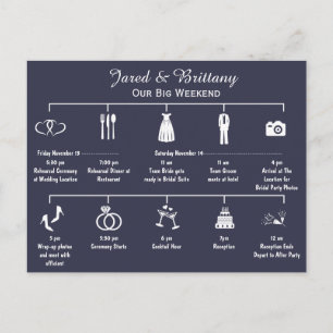 Cartão Postal De Convite Cronograma do Fim de Semana de Casamento
