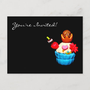 Cartão Postal De Convite Cupcake