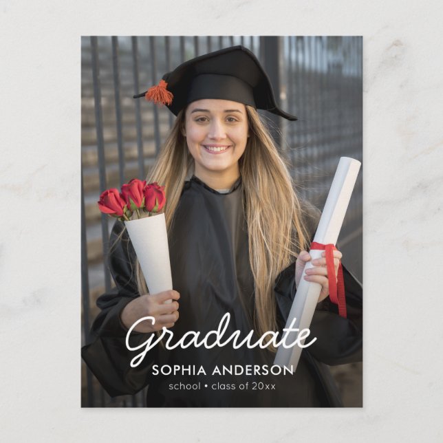 Cartão Postal De Convite Custom Modern Vertical Photo Graduation Invitation (Frente)