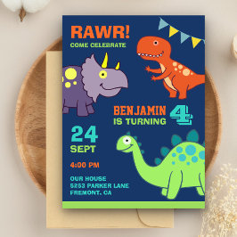 Cartão Postal De Convite Cute Baby Dinosaur Kids Birthday Party