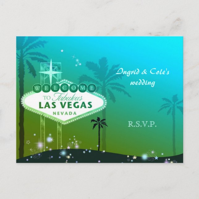 Cartão Postal De Convite Cyan Blue Las Vegas - RSVP de Casamento (Frente)