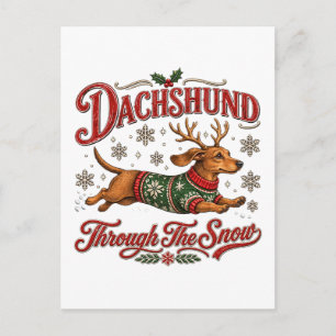 Cartão Postal De Convite Dachshund Através da Neve