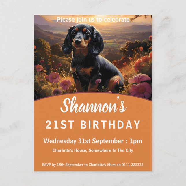 Cartão Postal De Convite Dachshund Em Dusk (Frente)