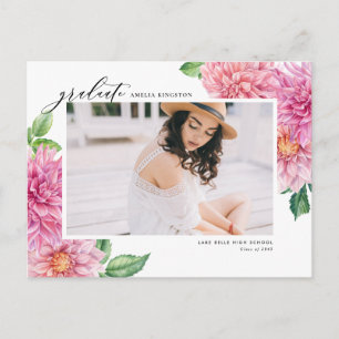 Cartão Postal De Convite Dália Rosa em Aquarela Foto Botânica Graduação