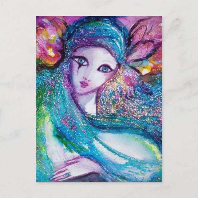 Cartão Postal De Convite DAMA MÁSCARA AZUL Festa de Mascarada Elegante (Frente)