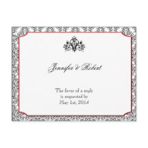 Damasco preto e branco com RSVP de Destaque Vermel