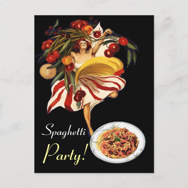 CARTÃO POSTAL DE CONVITE DANÇA DO PARTIDO ESPAGUETE, COZINHA ITALIANA E TOM (Frente)